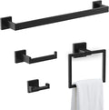 BOZWELL 4 Pieces Matte Black Bathroom Hardware Accessories Set Square Towel Racks for Bathroom 23.6 inch Stainless Steel Towel Bar Set Wall Mounted