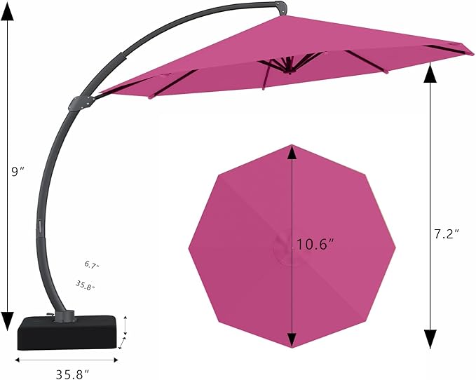 7 Piece Patio Dining Set with 11ft Patio Umbrella (Rose Pink), 7 Black Outdoor HDPE Dining Set with 6 Chairs + 1 Large Table, for Market, Pool, Garden, Backyard, Deck