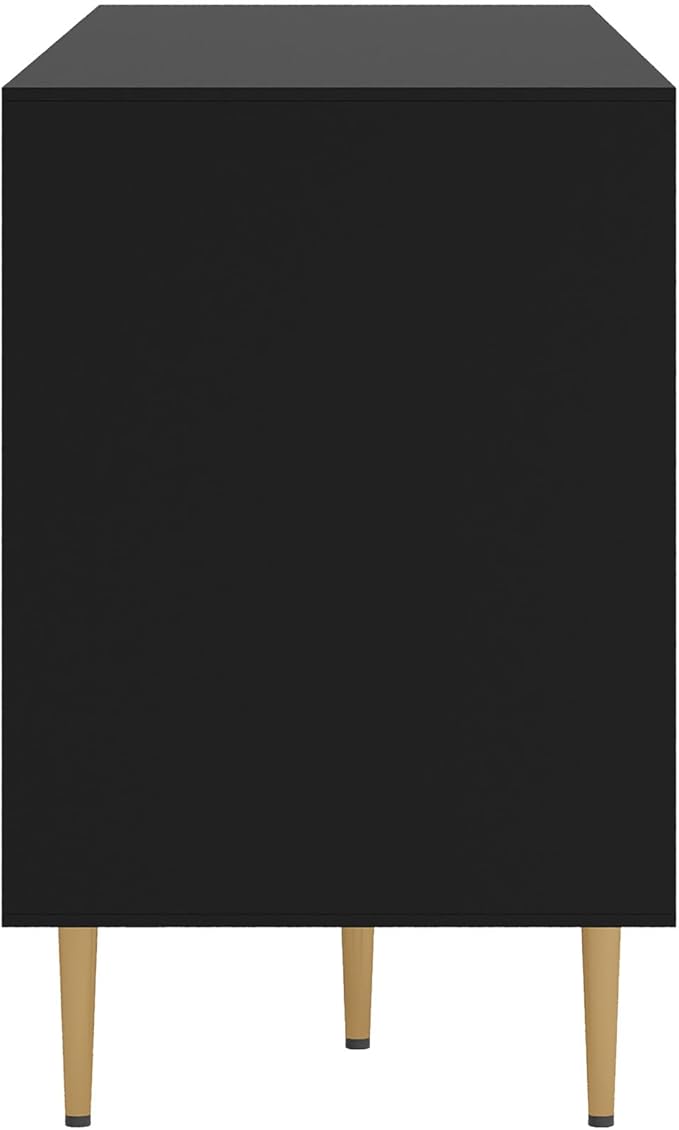 66" Modern TV Stand for TVs up to 75",TV Cabinet with Glass Door,Entertainment Center with Storage,Television Stands with Gold Legs,Media Console for Bedroom,Living Room,Black