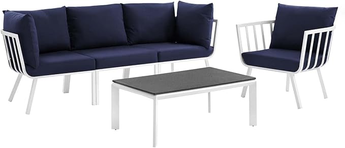 Modway Riverside Outdoor Furniture, 5-Piece Set, White Navy