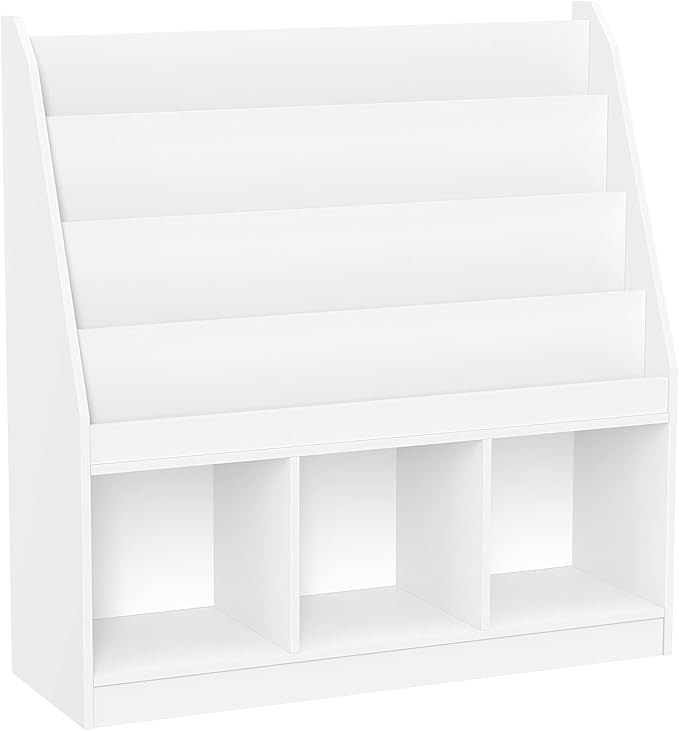 RiverRidge Kids 4 shelves Three Cubbies Bookrack, White (02-251), 11.81"D x 35"W x 36"H
