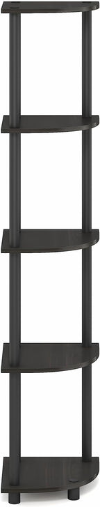 Furinno Turn-N-Tube Corner Shelf, 5-Tier Corner Bookshelf, Open Storage Shelves, for Organization and Storage, Living Room, Home Office, Garage, Bedroom, Black Espresso