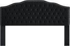 24KF Upholstered Button Tufted King Size Headboard with Nailhead Trim, Soft Velvet Fabric Headboard King/Cal King Size-Black