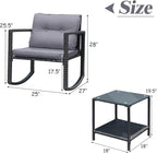 COSTWAY 3 Pieces Patio Rattan Rocking Chair Set, Outdoor Conversation Furniture Sets with Coffee Table, Storage Shelf and Cushions, Modern Bistro Set for Porch, Backyard, Garden, Gray