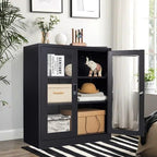 SISESOL Black Metal Storage Cabinet with Doors and Shelves,36 inch Locking Display Cabinet with Acrylic Doors,Office Cabinets with Lock,Sideboard Cabinets for Home Office,Living/Dining/Utility Room,