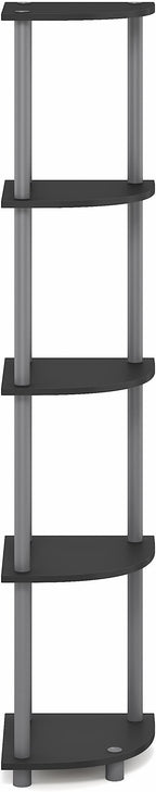 Furinno Turn-N-Tube Corner Shelf, 5-Tier Corner Bookshelf, Open Storage Shelves, for Organization and Storage, Living Room, Home Office, Garage, Bedroom, Plain Black
