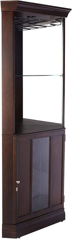 Howard Miller Piedmont III Corner Bar Cabinet – Traditional Espresso Home Bar Storage with Glass Door Bottle Organizer Adjustable Lighting & Space-Saving Design USA Made Luxury Bar Cabinet