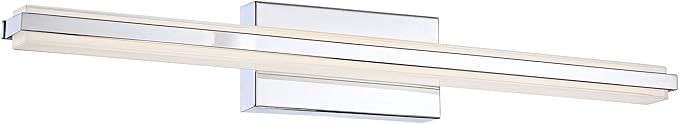 Possini Euro Design Eloe Mid Century Modern Wall Mount Light LED Chrome Silver Hardwired 31 1/4" Wide Light Bar Shade Fixture Painted White Glass for Bathroom Vanity Mirror House Home Room Decor