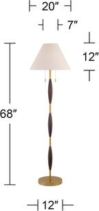 Possini Euro Design Carillo Modern 68" Tall Standing Floor Lamp Pull Chain Espresso Brown Gold Wood Metal Living Room Bedroom House Reading Office Home Decor Entryway Dining Indoor White Shade