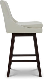 CHITA Bar Height Swivel Barstool with Back Set of 2, FSC Certified Upholstered Bar Stool, 30.7" H Seat Height, PU Leather in Creamy Gray