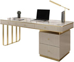 RUNNUP Stone top Computer Desk with 5 Drawers, Rectangular Home Computer Desk Writing Desk, Modern Executive Desk, Without Chairs, Khaki, 55" L x 23.5" W x 29.5" H