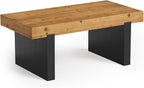 LITTLE TREE Solid Wood Coffee Table, 47.2" Center Table for Living Room, Black and Wood Two-Tone Modern Coffee Table, Rectangle Farmhouse Living Room Table for Bedroom, Easy Assembly, Rustic Natural