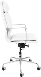 Laura Davidson Furniture Lexi II Padded Office Chair - Tall Back Desk Chair with Arm Rest, Swivel & Cushion Availability, Made of Faux Leather, White, Computer Chair