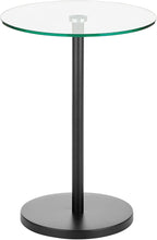 mDesign Glass Top Side/End Drink Table - Tall Modern Round Accent Metal Nightstand Furniture for Living Room, Dorm, Home Office, and Bedroom - 16" Round - Clear/Matte Black