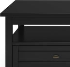 SIMPLIHOME Warm Shaker Coffee Table - 48 inch Wide Solid Wood Cocktail Table in Black, Transitional Living Room Table with 2 Storage Drawers and Open Shelf for Sitting Area or Lounge