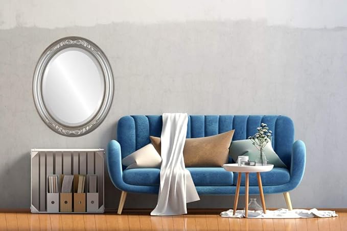 OVALCREST Oval Beveled Wall Mirror for Home Decor - Florence Style - Silver Shade - 40" x 28"