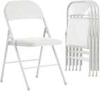 4 Pack White Folding Chairs with Padded Cushion and Back, Portable Heavy Duty Metal Frame Commercial Seat, Foldable Indoor Outdoor Chairs with 330-LBS Capacity for Office Party Events Kitchen Wedding