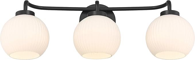 Possini Euro Design Nadia 24" High Modern 3 Light Bathroom Vanity Wall Lamp Light Fixture Mount Over The Sink Mirror Hardwired Cordless Black Milk Glass Shade