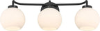Possini Euro Design Nadia 24" High Modern 3 Light Bathroom Vanity Wall Lamp Light Fixture Mount Over The Sink Mirror Hardwired Cordless Black Milk Glass Shade
