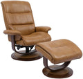 Pemberly Row Leather Swivel Recliner with Ottoman in Brown, Manual Recliner Chair for Living Room Comfort