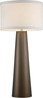 Possini Euro Design Karen Modern Table Lamp 36" Tall Dark Gold Tapered Glass Column Off White Fabric Drum Shade Decor for Living Room Bedroom House Bedside Nightstand Home Office Entryway Family