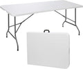 SIMPLI-MAGIC 6ft Portable Plastic Folding Table – 17% Thicker than Others – Indoor & Outdoor Heavy-Duty Foldable Utility Table w/Handle for Party & Camping (White)