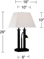 Possini Euro Design Deacon 26" High Industrial Modern Desk Lamps Set of 2 USB Port AC Power Outlet Gooseneck Black Metal Oatmeal Shade Home Office Living Room Charging Bedroom Bedside Nightstand