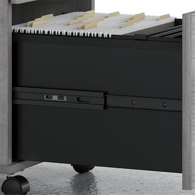 Pemberly Row Engineered Wood 72W Office Desk with Hutch and File Cabinet in Gray