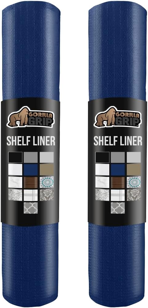 GORILLA GRIP Slip Resistant Drawer and Shelf Liner 2 Pack, Non Adhesive Water Resistant, Easy Clean and Trim, Smooth Surface Liners for Kitchen Cabinet, Shelves, Drawers, Pantry, 12 in x 20 FT, Navy