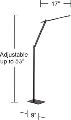 Possini Euro Design Barrett Modern Minimalist Task Floor Lamp LED Standing Base Adjustable 53" Tall Anodized Black Metal Touch On Off Decor for Living Room Reading House Bedroom Home