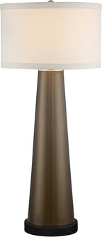 Possini Euro Design Karen Modern Table Lamp 36" Tall with Square Black Marble Riser Dark Gold Glass Off White Fabric Shade for Bedroom Living Room Nightstand Bedside Night Stand Office Kids Room