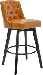 MINCETA Bar Stool, PU Leather Barstool, 30 Inch Upholstered Counter Stool with Low Tufted Back and Footrest, Swivel Counter Height Barstool for Kitchen Island Home Bar Brown