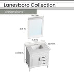Hanover 31 Set Includes w, White Lanesboro 31'' Vanity Sink Combo for Bathroom, Powder Room | Pre-Assembled 1 Door, 3 Drawers | Accent Mirror | Artificial Stone Countertop, Cabinet, 31 inches