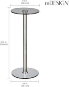 mDesign Glass Top Side/End Drink Table - Tall Modern Round Accent Metal Nightstand Furniture for Living Room, Dorm, Home Office, and Bedroom - 9" Round - Dark Smoke Gray/Chrome