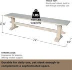 Solid Parawood Trestle Bench Unfinished 72", Kitchen/Dining Furniture, Sturdy & Reliable, Paint or Stain in Any Color, 450 lb Capacity, Entryway, Living Room, Family Room, Breakfast Nook, Unfinished