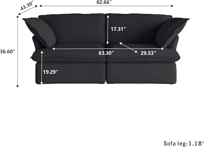 JACH Modern Couch for Living Room, Love Seat Modular Sectional Sofa, Cushion Covers Removable, Comfy Convertible Sectional Couches, Two Corners Sofa for Living Room Bedroom Office Apartment (Black)
