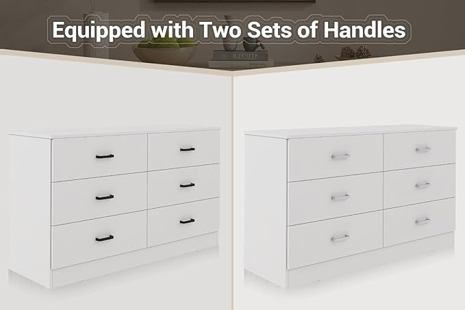 Bigbiglife Wood Dresser for Bedroom, 6 Drawer Double Dresser, Modern Chest of Drawers with Deep Drawers, Large Storage Organizer for Living Room, Closet (White)
