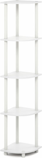 Furinno Turn-N-Tube Corner Shelf, 5-Tier Corner Bookshelf, Open Storage Shelves, for Organization and Storage, Living Room, Home Office, Garage, Bedroom, Plain White