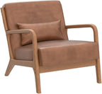INZOY Mid Century Modern Accent Chair with Wood Frame, PU Leather Reading Armchair with Waist Cushion, Upholstered Living Room Chairs for Bedroom Sunroom (Camel)