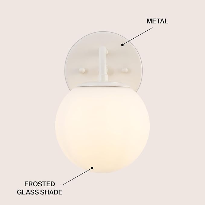 JONATHAN Y JYL3534C Louis Parisian Globe 5.75" 1-Light Metal/Frosted Glass Modern Contemporary LED Vanity Light Midcentury, Glam, Transitional, Bathroom, Powder Room, Dressing Room, Bedroom, Almond