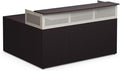 NBF Reversible L-Shaped Executive Office Desk - Durable Laminate Computer Desk with Privacy Hutch - Modern Desk with Storage and File Cabinet - Office Work Desk (Brown) - 65.76"D x 74.25"W x 41.85"H