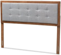 Mid-Century Marvel Fabric Upholstered Walnut Brown Finished Wood Headboard, Wall Mount Headboard King/Light Gray