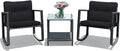 COSTWAY 3 Pieces Patio Rattan Rocking Chair Set, Outdoor Conversation Furniture Sets with Coffee Table, Storage Shelf and Cushions, Modern Bistro Set for Porch, Backyard, Garden, Black