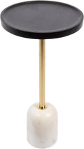 Kate and Laurel Shorrock Round Mango Wood Side Table, 12 x 12 x 24, Black, Gold, and White Marble, Modern Pedestal End Table with Marble Base for Bedroom Nightstand or Living Room Plant Stand