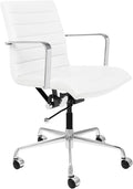Laura Davidson Furniture SOHO II Ribbed Office Chair - Mid Back Desk Chair, Ergonomically Designed with Arm Rest & Swivel, Made of Faux Leather, White, Computer Chair