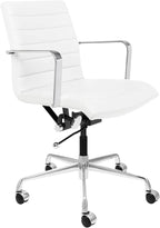 Laura Davidson Furniture SOHO II Ribbed Office Chair - Mid Back Desk Chair, Ergonomically Designed with Arm Rest & Swivel, Made of Faux Leather, White, Computer Chair
