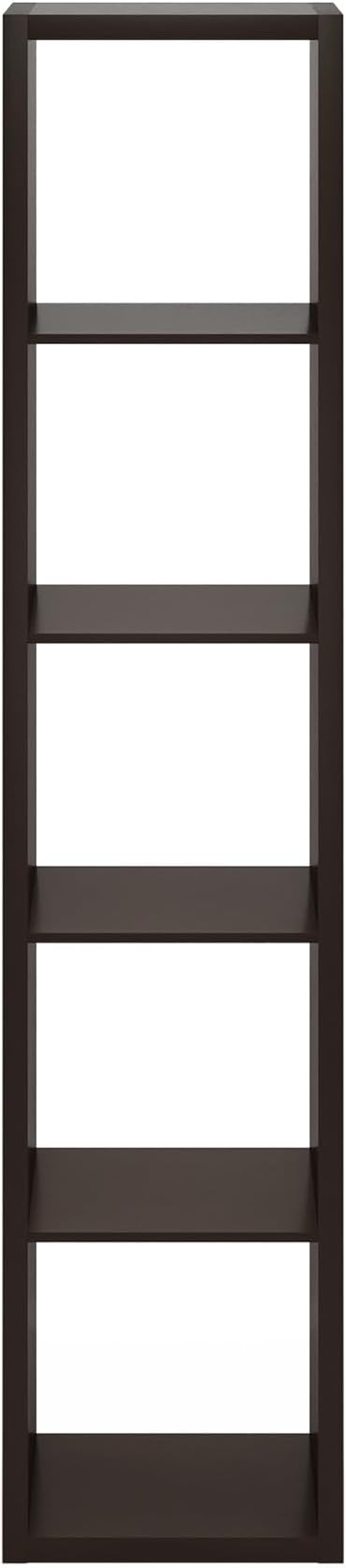 Furinno CUBICLE Book Shelf, 5-Cube Vertical Thick Frame Bookshelf, Horizontally & Vertically Reversible Bookcase with Open Back, 14.6 x 15.9 x 72, for Living Room, Bedroom, Home Office, Black Dark Oak