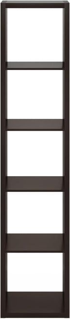 Furinno CUBICLE Book Shelf, 5-Cube Vertical Thick Frame Bookshelf, Horizontally & Vertically Reversible Bookcase with Open Back, 14.6 x 15.9 x 72, for Living Room, Bedroom, Home Office, Black Dark Oak