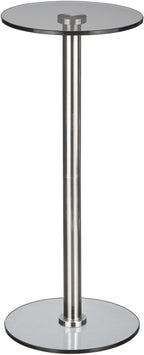 mDesign Glass Top Side/End Drink Table - Tall Modern Round Accent Metal Nightstand Furniture for Living Room, Dorm, Home Office, and Bedroom - 9" Round - Dark Smoke Gray/Chrome