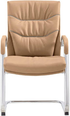 ZURI Modern Carnegie Leather and Chrome Side Chair with Aluminum Base - Beige